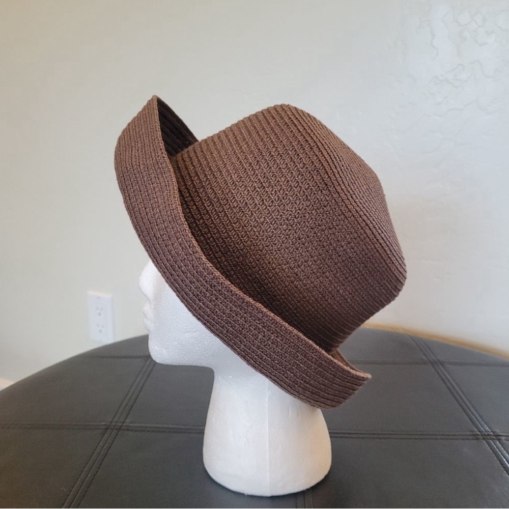 Betmar New York Upturned Brim Brown Paper Packable Woven Sun Hat One Size.